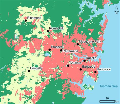 Map Of The Sydney Metropolitan Area With Land Cover And Measurement