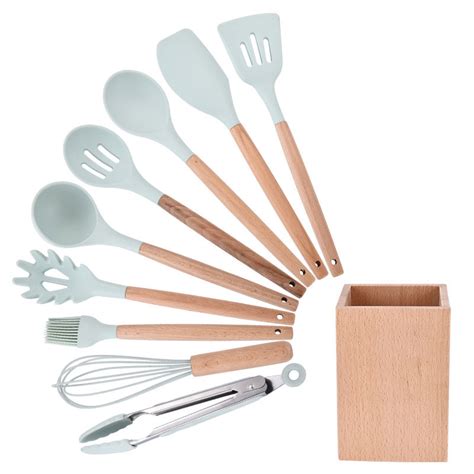 utensils kitchen cooking utensil stick wooden non silicone wood sets handle tool acacia natural piece aliexpress gadgets reliable bpa 9pcs