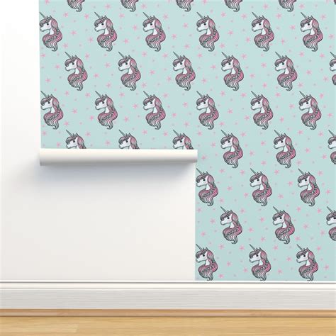Unicorn Teal And Hot Pink Unicorn And Wallpaper Spoonflower