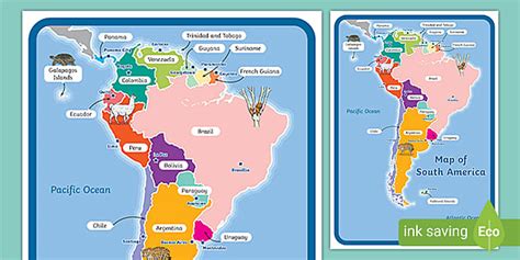 Map Of South America With Names Display Poster Twinkl