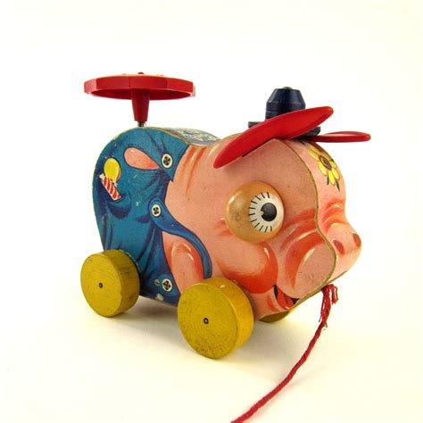 Fisher Price Pinky Pig Clacking Pull Toy 1957 Very Good Etsy Pull