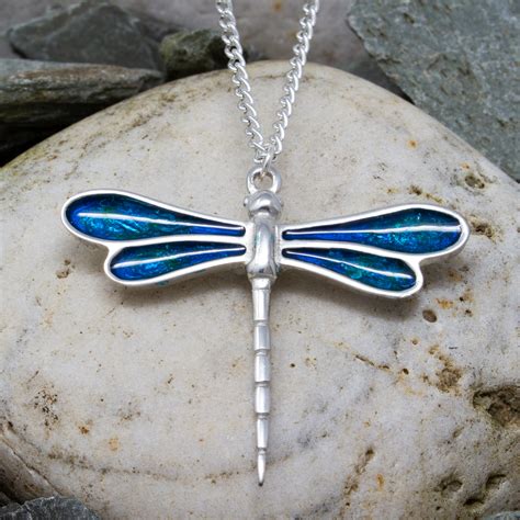 Blue Enamelled Dragonfly Pendant Eyres Jewellery
