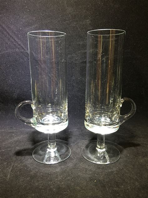 vintage pair of hand blown tall crystal irish coffee glasses