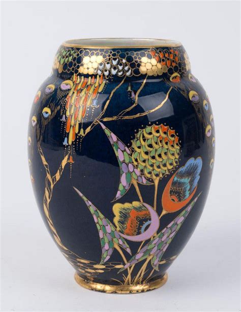 Blue Carlton Ware Porcelain Vase With Enamel Floral Decoration