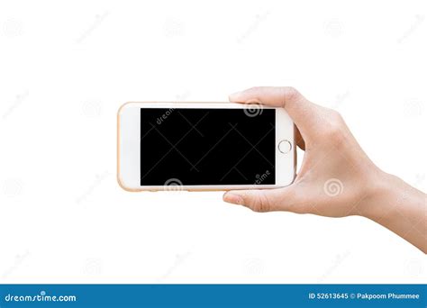 Hand Holding White Smartphone With Blank Screen Isolated Stock Image