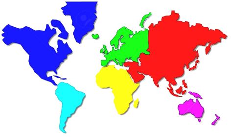 World Map Outline Continents Cartoon Style Showing The Stock Photo
