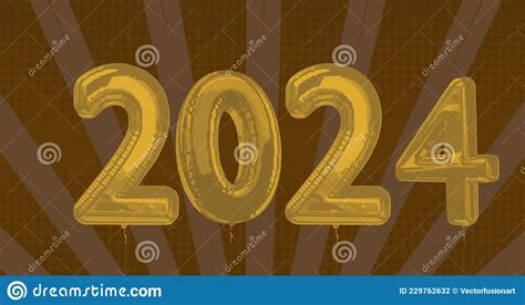 Image Of Gold 2024 Balloons Over Dark Stripes Background Stock