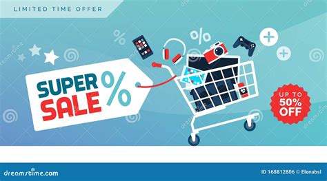 Electronics Promotional Sales Banner With Shopping Cart Stock Vector