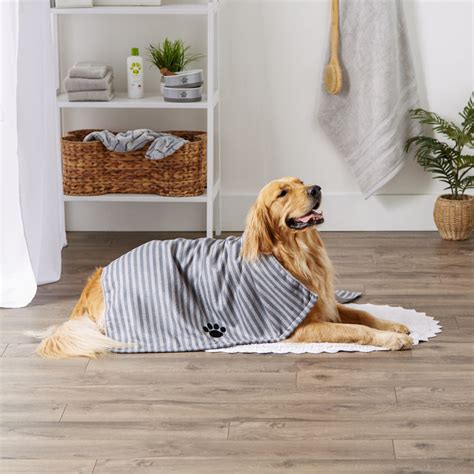 Gray Stripe Embroidered Paw Pet Towel Dii Home Store