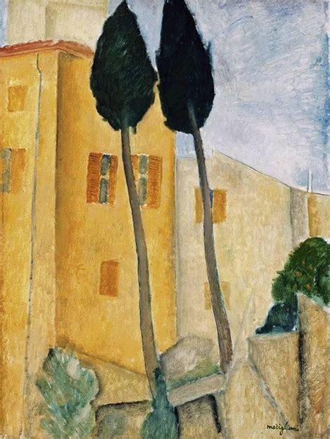 Cypress Trees And Houses Midday Landscape By Amedeo Modigliani Art