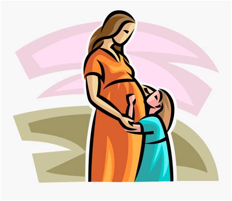 Vector Illustration Of Pregnant Expectant Mother With Pregnant Mom