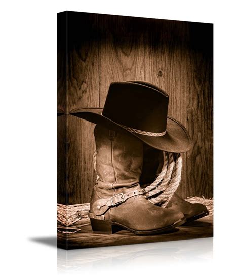 Western Canvas Cowgirl Cowboy Boots Hat Picture Wall Decor 16 X 24 T