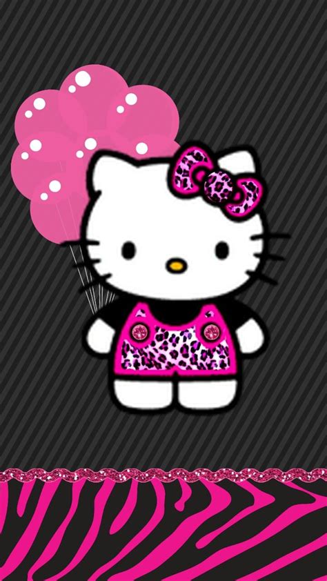 The Hello Kitty Wallpaper Is Pink And Black With Zebra Print It Looks