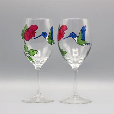 Hummingbird Wine Glasses Set Of Two Hand Painted Personalized Ts
