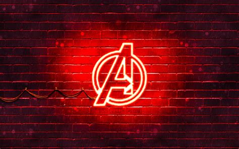 Download Wallpapers Avengers Red Logo 4k Red Brickwall Avengers Logo