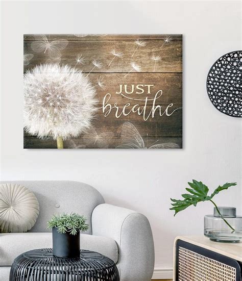 Dandelion Just Breathe Print Canvas Wall Art Poster Etsy