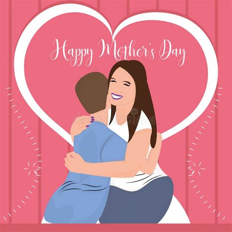 Mother Hugging Her Son Characters Happy Mother Day Template Vector Stock Illustration