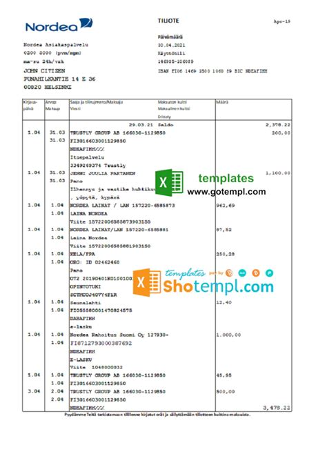 By appointment private and business banking branch address: Finland Nordea bank statement template in Excel and PDF ...