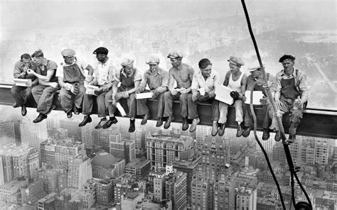 Empire State Workers Having Lunch Iconic Black And White Canvas Etsy