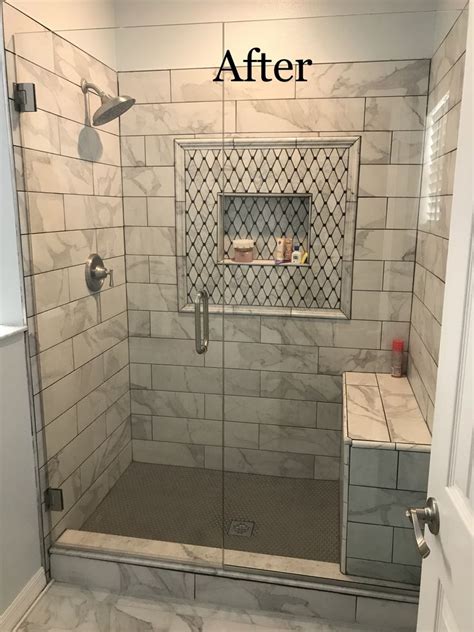 Master Bath Shower With Marble Accent Shower Bench And Frameless