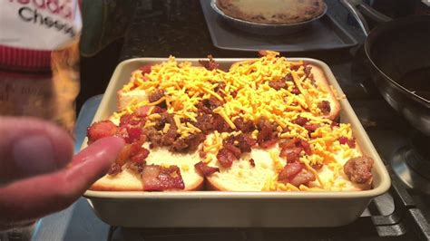 What to serve with bacon egg and cheese casserole? Bacon-sausage baked egg strata casserole - YouTube