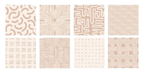 Premium Vector Set Seamless Pattern With Abstract Line Brush Stroke Shapes And Line In Nude