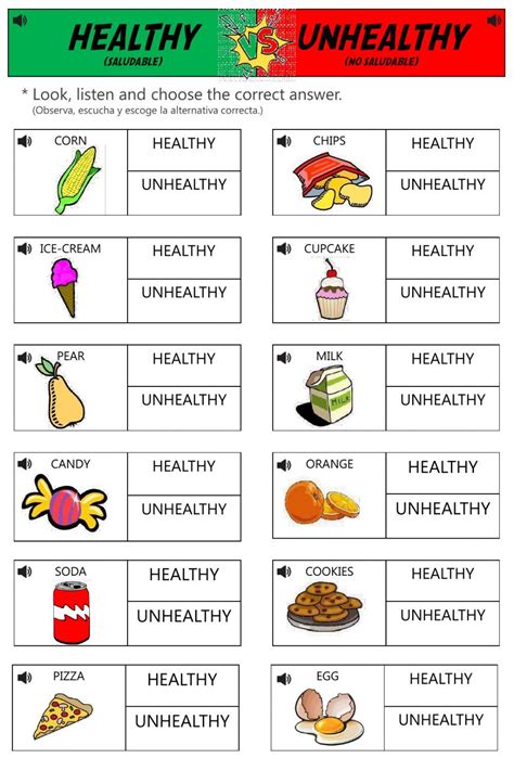Healthy Unhealthy Food Interactive And Downloadable Worksheet You