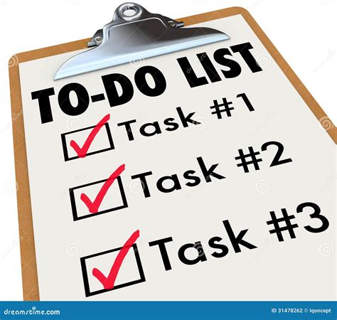 To Do List Tasks Clipboard Checkmark Words Remember Goals Stock
