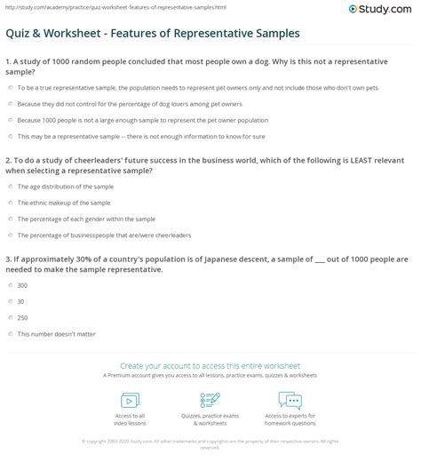 Quiz & Worksheet - Features of Representative Samples | Study.com