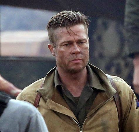 He has regular blue colored eyes and blonde color hair. Chatter Busy: Brad Pitt Stars In "Fury" (TRAILER) | Brad pitt fury haircut, Brad pitt, Brad pitt ...
