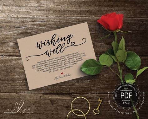 Wishing Well Card Pdf Template Instant Download Printable Editable