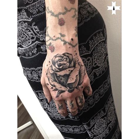 Stone Rose Dotwork Tattoo On Hand Best Tattoo Ideas Gallery