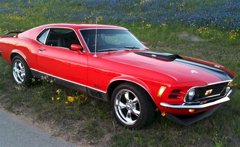 Red 1970 Mach 1 Ford Mustang Fastback