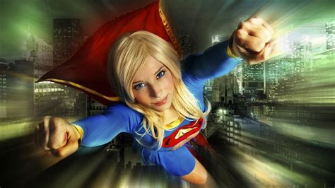 Supergirl Superhero Blonde Flying Blue Eyes Women Building Enji
