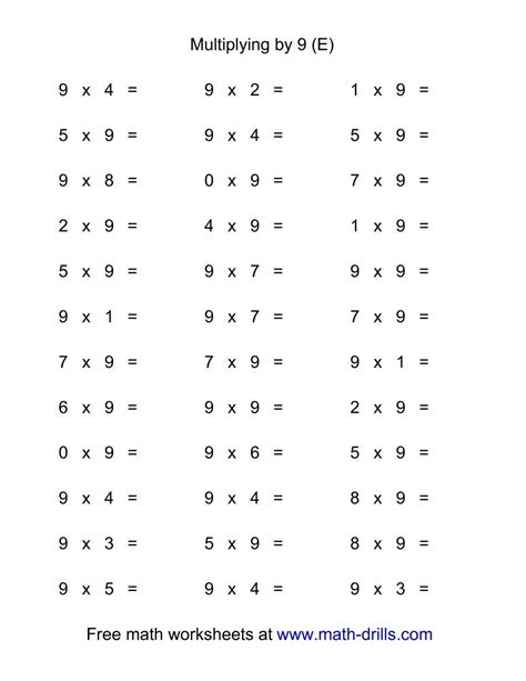 1 9 Multiplication Test Worksheet Hard Math Worksheet