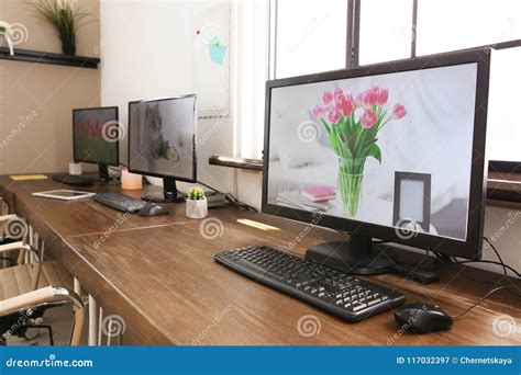 Stylish Workplace Interior With Computers Stock Image Image Of