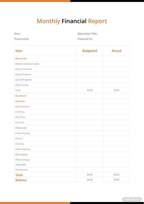 Free Monthly Financial Report Template