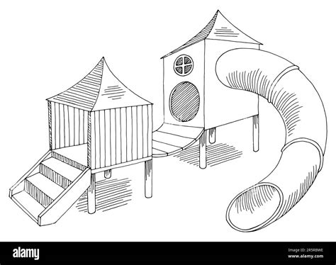 Playground Slide Graphic Black White Sketch Illustration Vector Stock