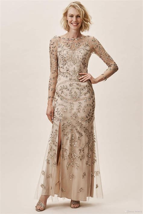 2019 Bhldn Mother Of The Bride Dresses Jewel Neck Lace Bead Sequins Long Sleeve Wedding