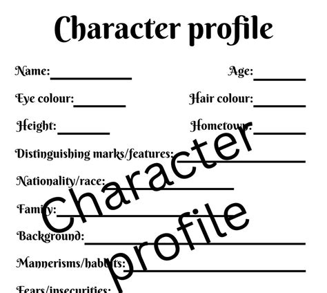 Character Profile Template Etsy