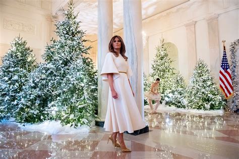 Melania Unveils White House Christmas Decor In Dior Melania Trump Style