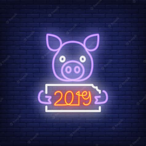 Free Vector Neon Icon Of Festive New Year Pig