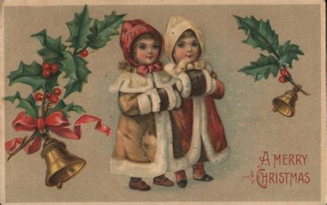merry christmas children postcard