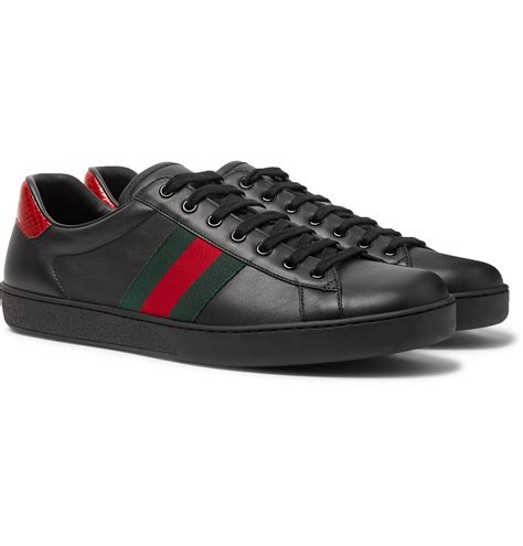 Gucci Ace Crocodile Trimmed Leather Sneakers Men Black The