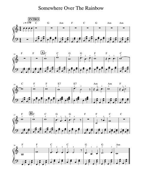 Over the rainbow from the wizard of oz violin lead sheet. Somewhere Over The Rainbow Sheet music for Piano (Solo ...