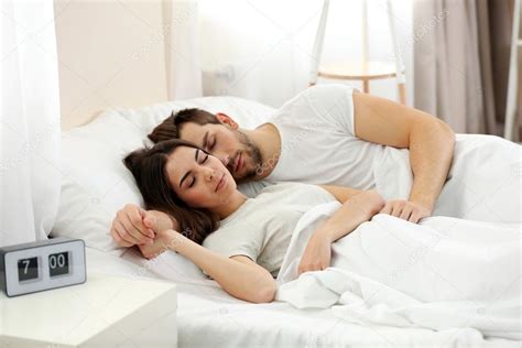 Young Cute Couple Sleeping Together In Bed ⬇ Stock Photo Image By