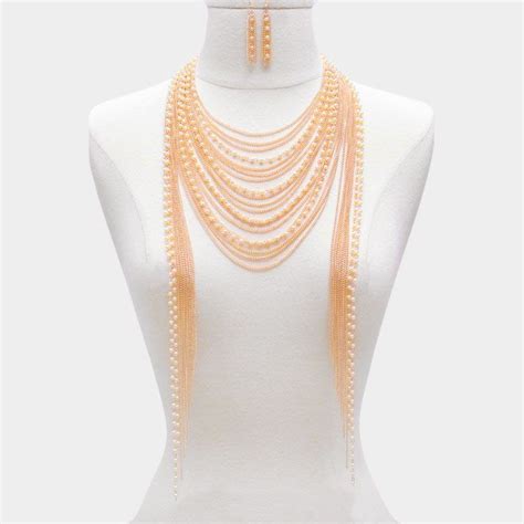 18 Cream Gold Pearl Layered Choker Collar Bib Necklace Statement Body
