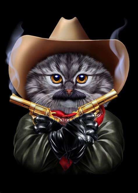 Cowboy Grey Cat Poster Picture Metal Print Paint By Fox Republic
