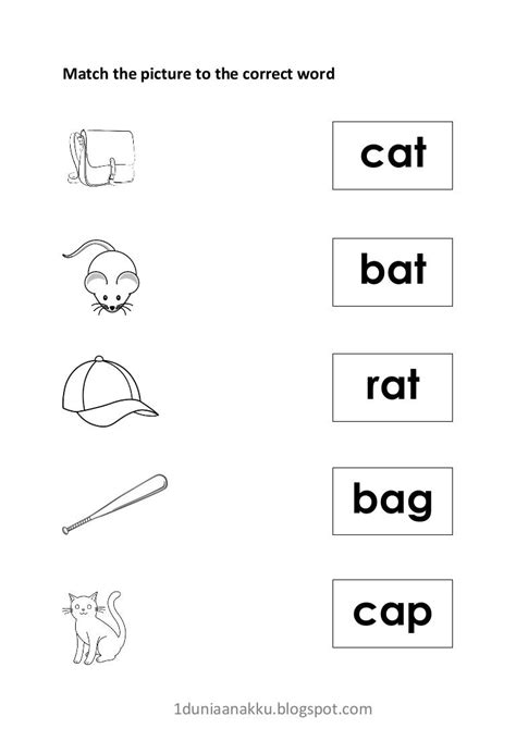 Free Phonics Match Picture To Word Worksheet 1 Vowel A Cc8