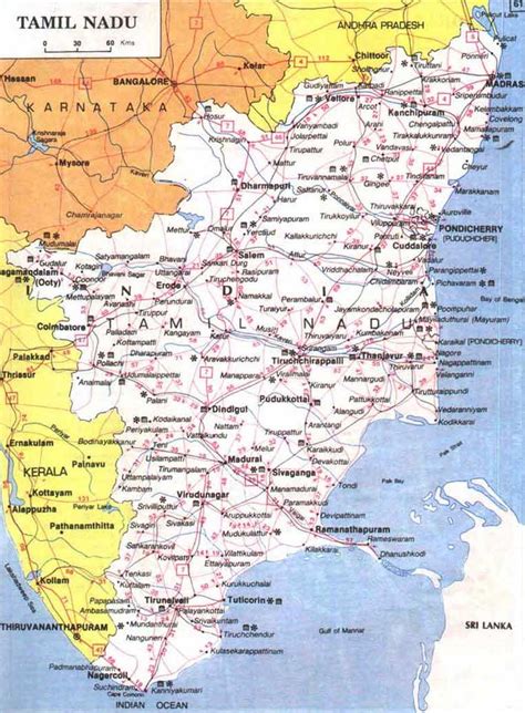Tamil nadu occupies the southeastern part of the indian subcontinent and is bounded by the bay of bengal in the east, the palk strait and palk bay tamil nadu covers an area of 130,060 km² (50,216 sq mi), compared it is slightly smaller than greece, or somewhat larger than the us state of mississippi. Map of Tamil Nadu - Mapsof.Net